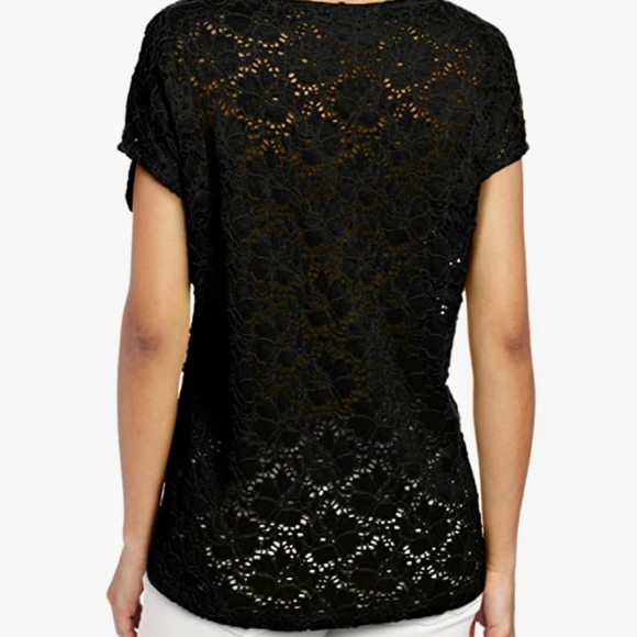 Chaus black lace cutout short sleeves top sz Large, EUC - Picture 9 of 9